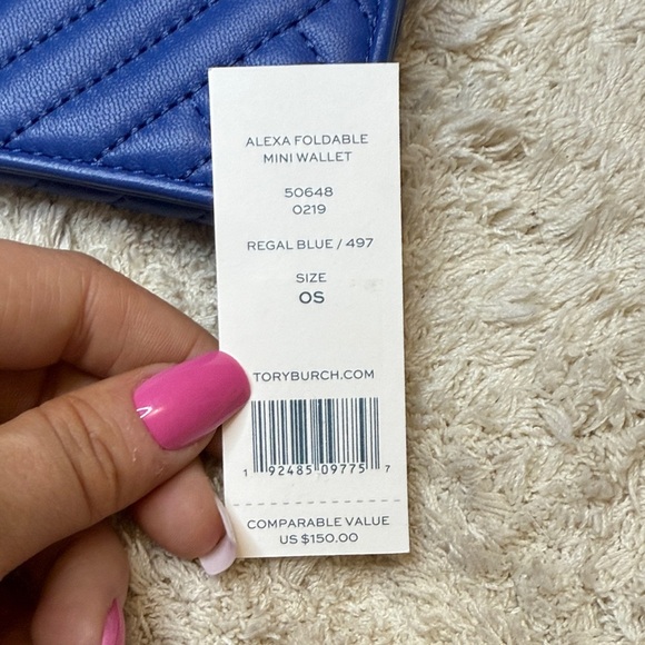NWT Tory Burch Alexa Foldable Blue Quilted Wallet Royal Blue - Picture 12 of 12